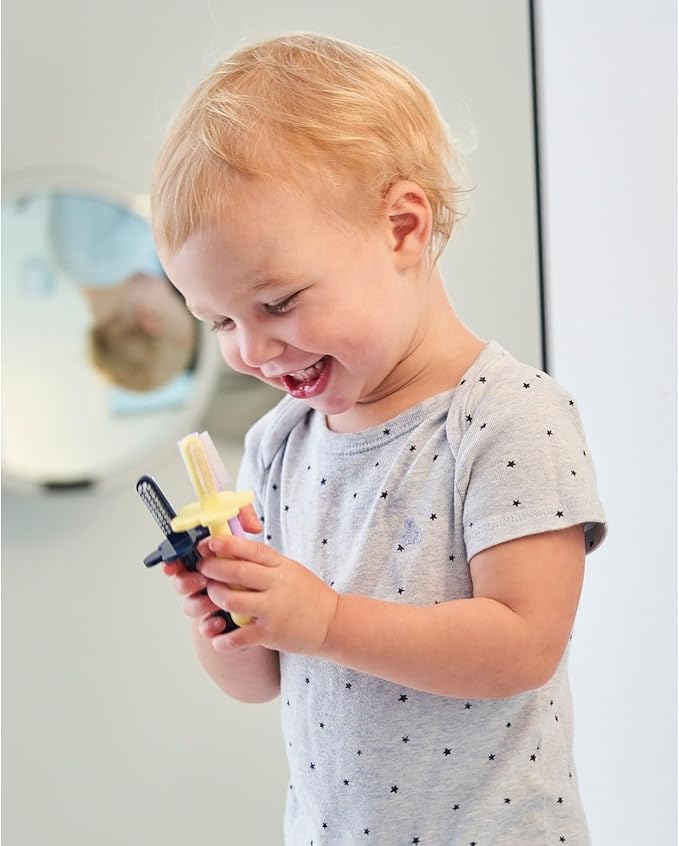 Grabease Baby Toothbrush Double Sided - Training Finger Toothbrush for Toddler Infant, BPA-Free & Phthalate-Free for Baby & Toddler, 1 Pack, Yelow