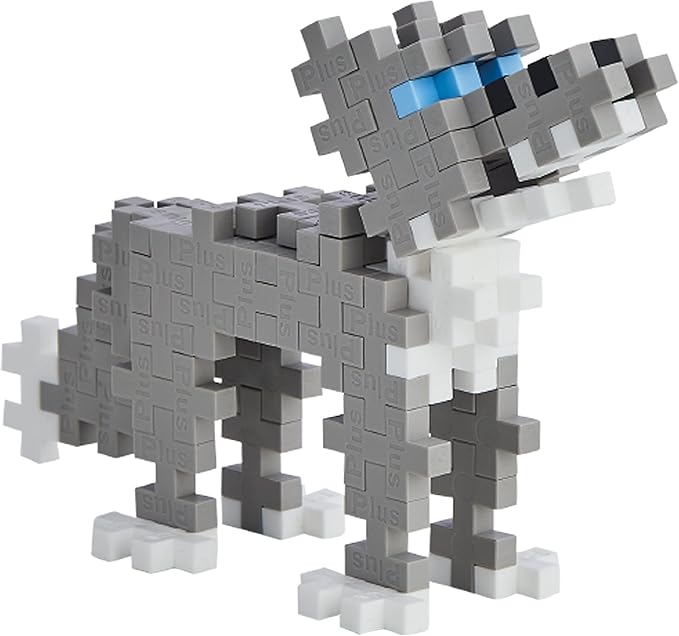 Plus Plus 3D Animal Figurine Building Block Set, 70 Mini Interlocking Puzzle Pieces, Fun Stem Toys for Kids - Wolf Mini Maker Tube