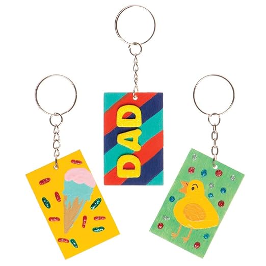 Baker Ross AW598 Wooden Rectangle Keyring Kit - Pack of 4, for Kids to Assemble and Attach to Key Rings and Bags