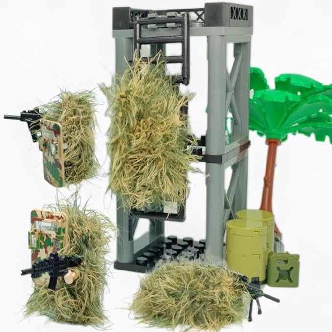 ZHX Modern Military Building Block Toys Camouflage Tent Command Center Army Weapon Shield Accessories with Sentry Guard Tower Set Compatible with Classic Bricks for Kids Age 8 10 12 14 Years