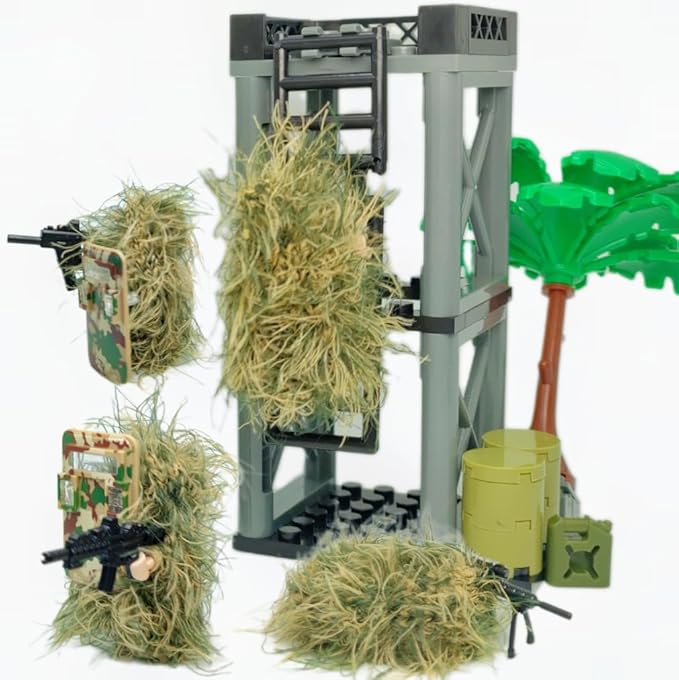 ZHX Modern Military Building Block Toys Camouflage Tent Command Center Army Weapon Shield Accessories with Sentry Guard Tower Set Compatible with Classic Bricks for Kids Age 8 10 12 14 Years