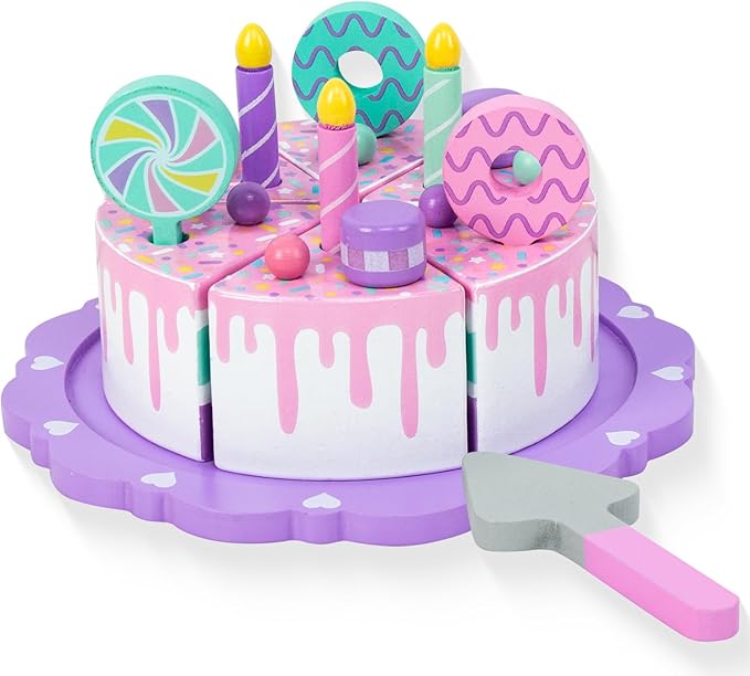 Toddler Cake Toys for Toddlers 1-3,Wooden Pretend Play Food Fake Birthday Cake,Tea Party Learning Kitchen Gift Toy for Boys Girls (Cookies Cake)