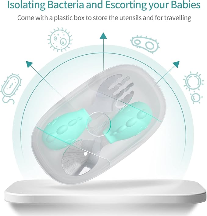 Deejoy Toddler Utensils, Toddler Spoons and Forks, Stainless Steel Spoon Toddler Silverware Set, Kids Silverware Self Feeding Flatware Set with Travel Safe Case for Kids (Green)
