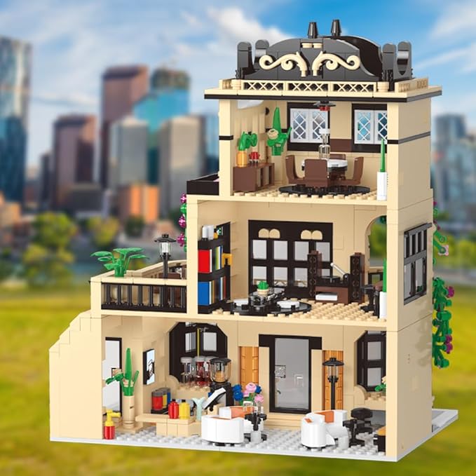 City Cafe Building Block Set, Coffee Shop City Street House Construction Toy for Adult & Teens 14+,1413pcs Mini Bricks with LED (Not Compatible with Lego)