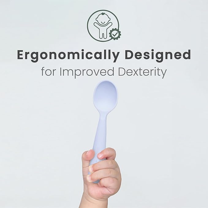 Miniware Silicone Baby Spoon for Training - BPA Free Baby Utensils - Baby Spoons Self Feeding 6 Months | 100% Food Grade Silicone - Modern & Dishwasher Safe Toddler Spoons (Grey and Lavender, 2 Pack)