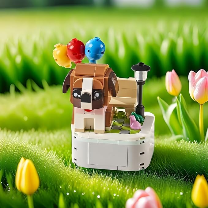 Dog Building Decoration Set Cut Brown Puppy Blocks with Balloon- Mini Blocks Arts and Crafts for Kids Ages 6-12+, Home Decor Gifts for Kids Boys&Girls, Adults(199 PCS)