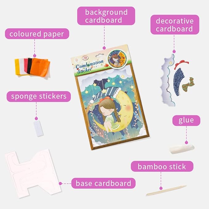 Yohelly 8 Pcs DIY Sticky Mosaic Art Crafts Early Learning Games Art Kit for Preschool Toddlers Boys and Girls