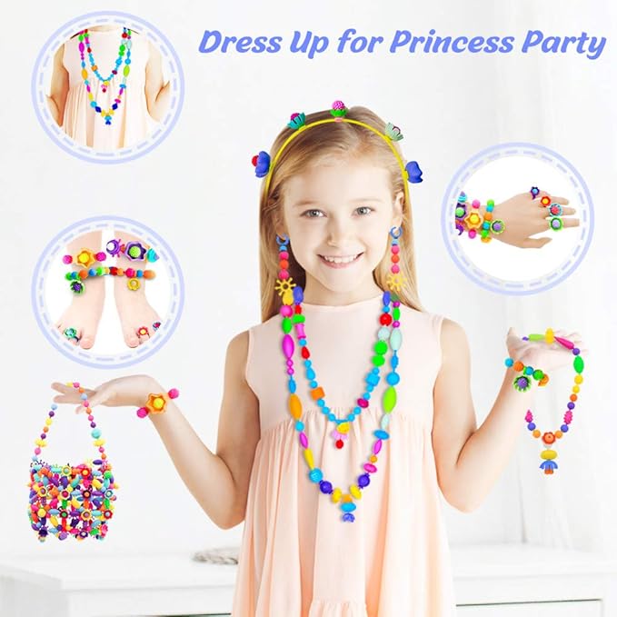 VERTOY Girls Toys Pop Beads Jewelry Making Kit for Toddlers - Arts and Crafts Kit for Girls Age 3 4 5 6 7 8 Year Old, Necklace Bracelet and Ring Creativity Snap Set, Best Children Birthday Gift