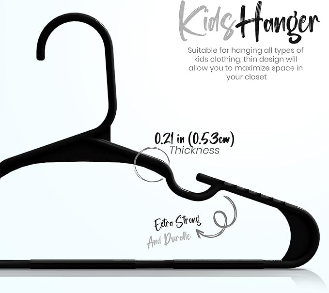 Utopia Home 60 Pack Kids Hangers - 11.5 Inch Plastic Baby Hangers for Closet - Childrens Hangers for Clothes & Infant Hangers for Closet - Ideal for Everyday Standard Use (Black)