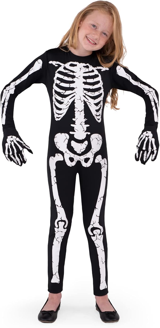 Spooktacular Creations Kids Halloween Skeleton Costume Glow-in-The-Dark for Girls, Toddlers Skeleton Jumpsuit for Cosplay