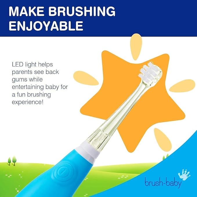 BabySonic Infant and Toddler Electric Toothbrush for Ages 0-3 Years - Safe and Sensitive Brush Heads, Sucker Base, Timer, Waterproof