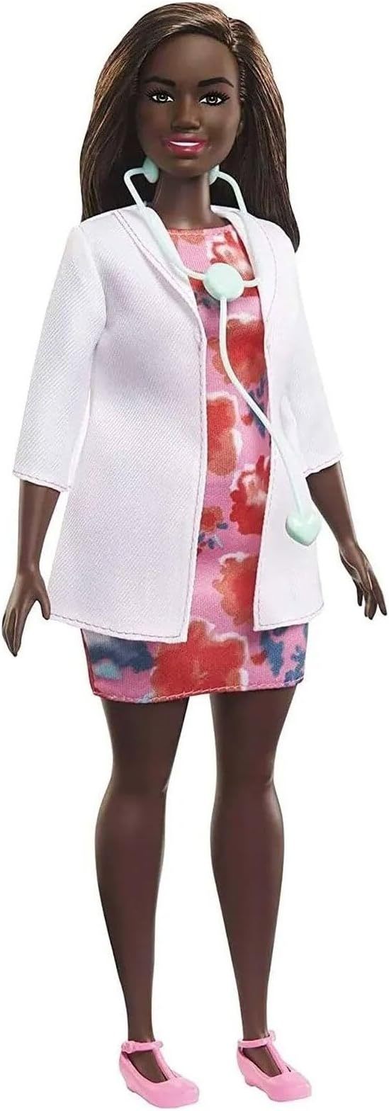 Barbie Careers Fashion Doll & Accessory, Doctor with Curvy Body Type & Brunette Hair Wearing Coat & Flats with Stethoscope