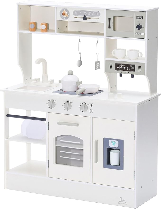 SainSmart Jr. Kitchen for Kids, Wooden Play Kitchen with Toy Storage System, Toy Kitchen Set with Plenty of Play Features, Kids Play Kitchen Designed, Gift for Ages 3+ White