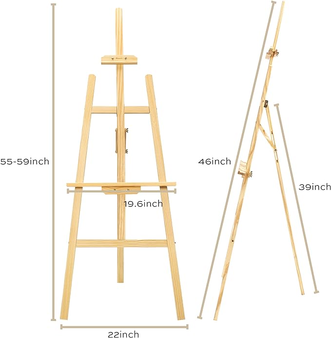 Wooden Painting Easel, Adjustable Stand Easel for Canvas Wedding Signs, Holds up to 48", Art Easel for Adults Artist Beginners Students