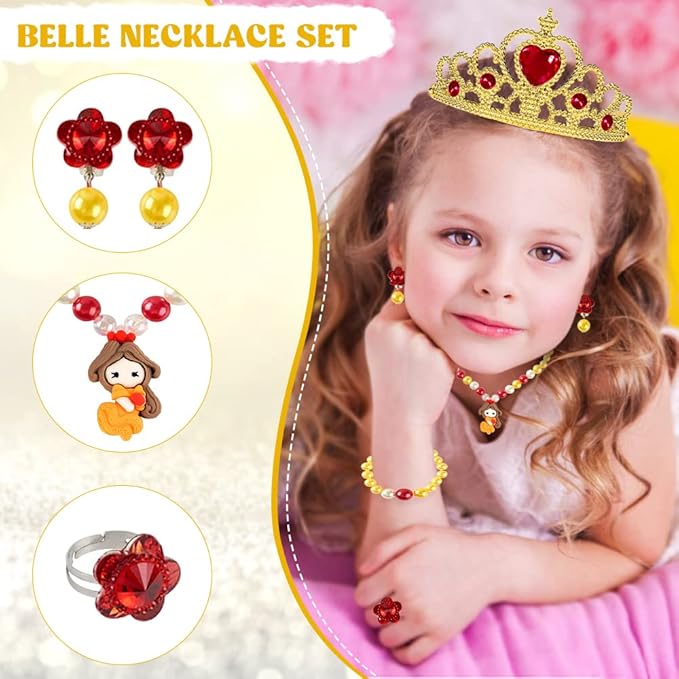 Princess Dress Up Clothes for Little Girls, Belle Costume Dress with Accessories for Birthday Party Cosplay Halloween