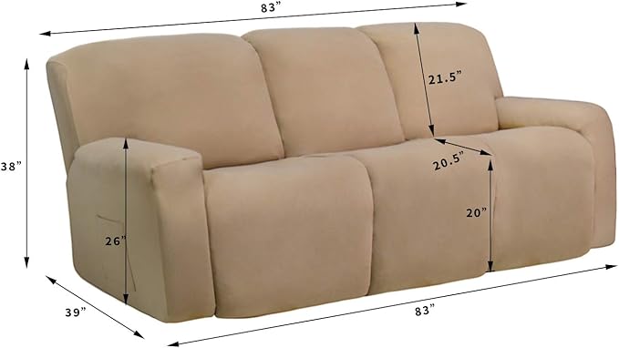 Easy-Going 8 Pieces Microfiber Stretch Sectional Recliner Sofa Slipcover Soft Fitted Fleece 3 Seats Couch Cover Washable Furniture Protector with Elasticity for Kids Pet(Recliner Sofa, Chocolate)