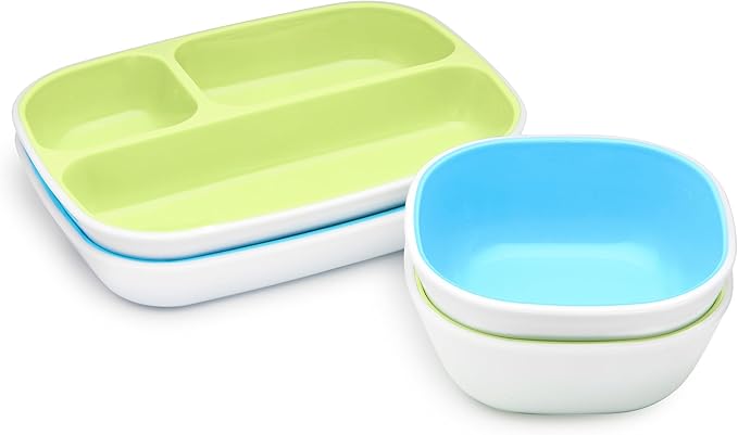 Munchkin® Splash™ 4 Piece Toddler Divided Plate and Bowl Dining Set, Blue/Green