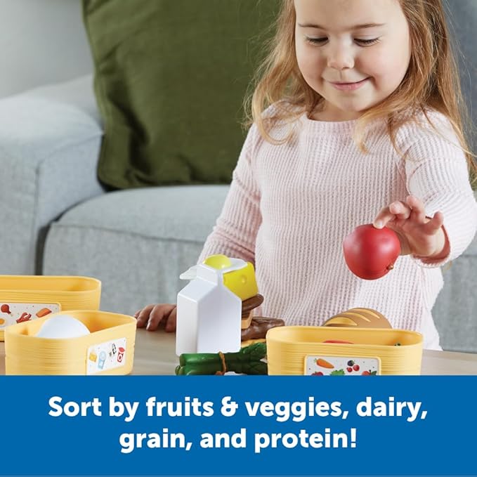 Learning Resources New Sprouts Pick ‘n’ Sort Food Groups, 26 Pieces, Ages 18 Months+, Grocery Store Pretend Play, Play Kitchen Accessories, Play Food for Toddlers