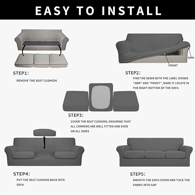 Easy-Going 100% Dual Waterproof Stretch Soft Couch Cover for Dogs, Sofa Slipcover for 3 Separate Cushion Couch Leakproof Furniture Protector for Kids, Pets Gray