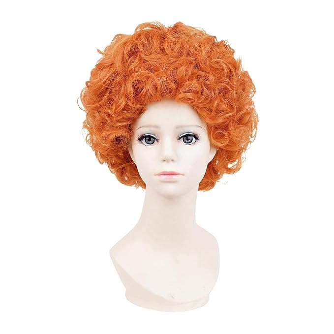 Probeauty Short Curly Orange Wig for Kids, Reddish Afro Wig with Heart Necklace for Child Halloween Costume Party