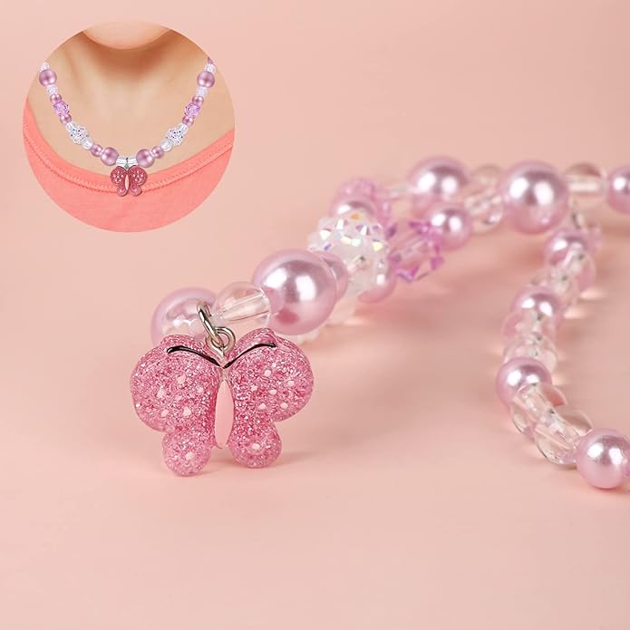 Butterfly Jewelry Set, Kids Butterfly Jewelry for Girls Included Necklace Bracelet Ring, Stretchy Toddler Play Jewelry Cute Toddlers Butterfly Pendant,Pretend Dress up Jewelry