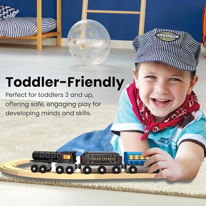 Masterpieces – The Polar Express Train, 3 Piece Set, Officially Licensed Collector’s Edition Toy, Wooden Magnetic Engine and Cars, Kids Toddlers Boys and Girls, Ages 3+