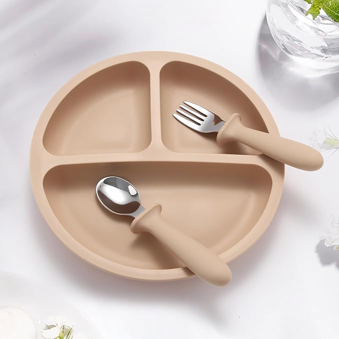 Toddler Utensils, 6 Pack kids Silverware Set with Silicone Handle, 18/8 Stainless Steel Children Safe Forks and Spoons, Dishwasher Safe