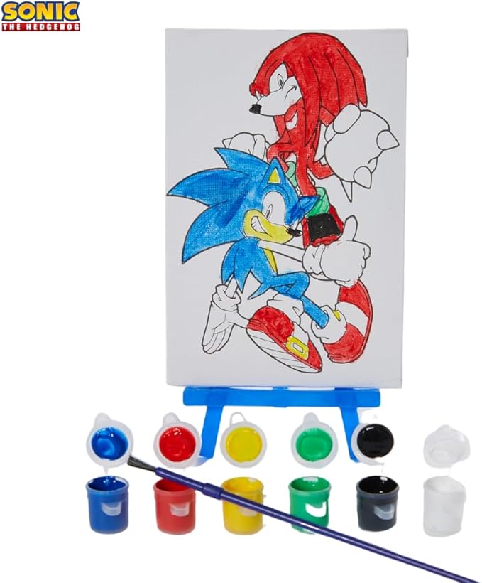 Innovative Designs Sonic The Hedgehog Canvas Paint Set for Kids with 3 Canvases, Acrylic Paint, Paintbrush, & Easel