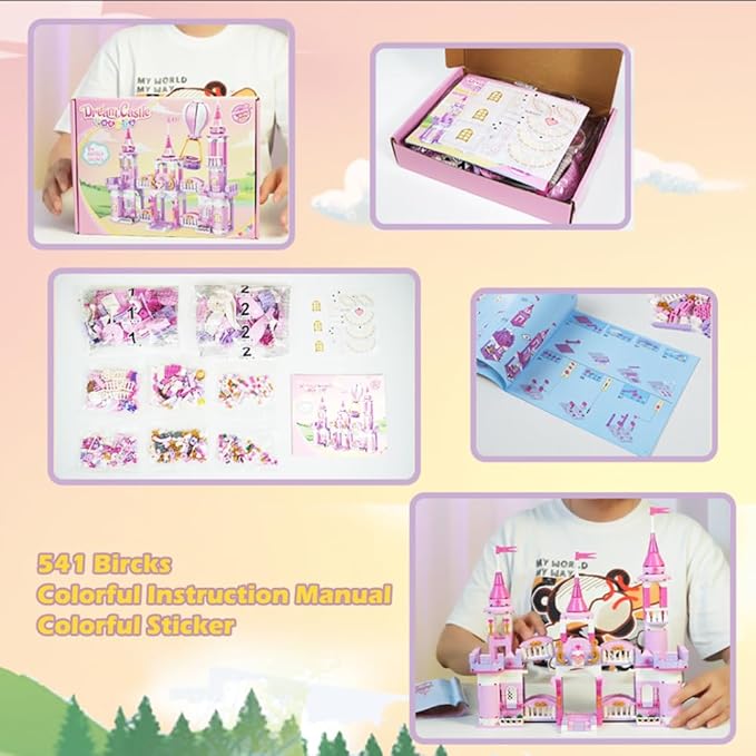 Princess Castle Girls Building Blocks Toys 541 Pieces Multi Shaped Castle Hot Air Balloon Toys for Girls Construction Bricks Christmas Birthday Gift for Kids Age 6-12 and Up