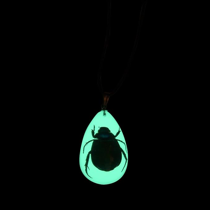 REALBUG Green Chafer Beetle Glow in The Dark Necklace, Small , Black