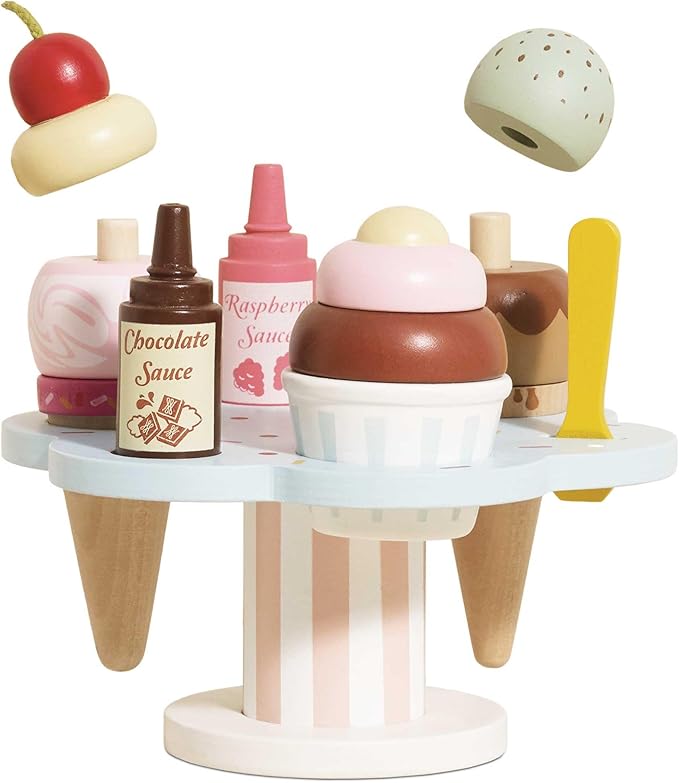 Le Toy Van - Educational Wooden Toy Honeybake Colourful Wooden Carlo's Gelato Pretend Ice Cream Toy | 12 Pieces - Great Role Play Gifts For A Boy Or Girl - 2+ Years