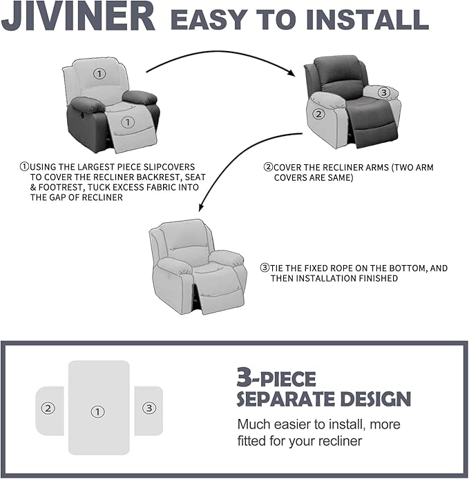JIVINER Recliner Chair Covers, Jacquard 3 Piece Slipcovers for Recliner Chair Soft Stretch Lazy Boy 1 Seater Reclining Protector with Pockets (Recliner, Coffee)