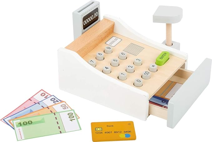Wooden Cash Register Set by Small Foot – Includes Push Buttons, Credit Card, Scanner & Paper Money - Social, Educational and Imaginative Development – Ages 3+ Years