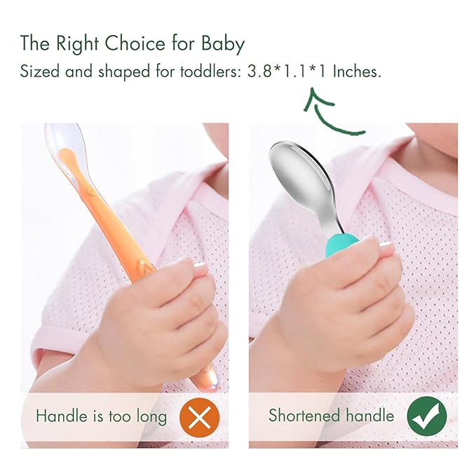Baby Fork and Spoon Set with Carry Case Baby Training Utensils Self Feeding Toddler Silverware Silicone and Stainless Steel Kids and Toddler Utensil Set-Dinosaur