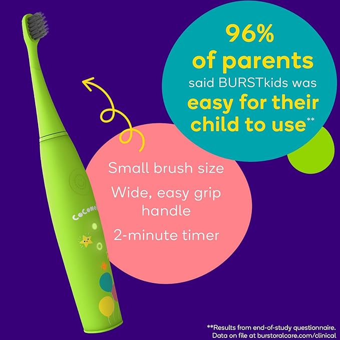 BURST Genuine Replacement Heads for Kids Electric Toothbrush (Green/3 Pack) | Perfect Fit | Ultra Soft Bristles | 9 Months of Supply