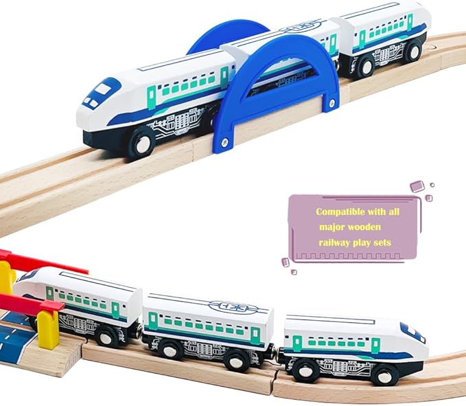 Wooden Bullet Train Cars Track Accessories Set High-Speed City Train Toys Fit for Wooden Train Track Railway for Boys and Girls (Bullet Train)