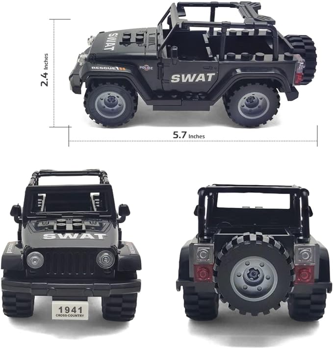 Toysvill SWAT Military Police Building Block Set for Kids | SUV + Soldiers Minifigures (22 PCS) with Weapons and Accessories Gift