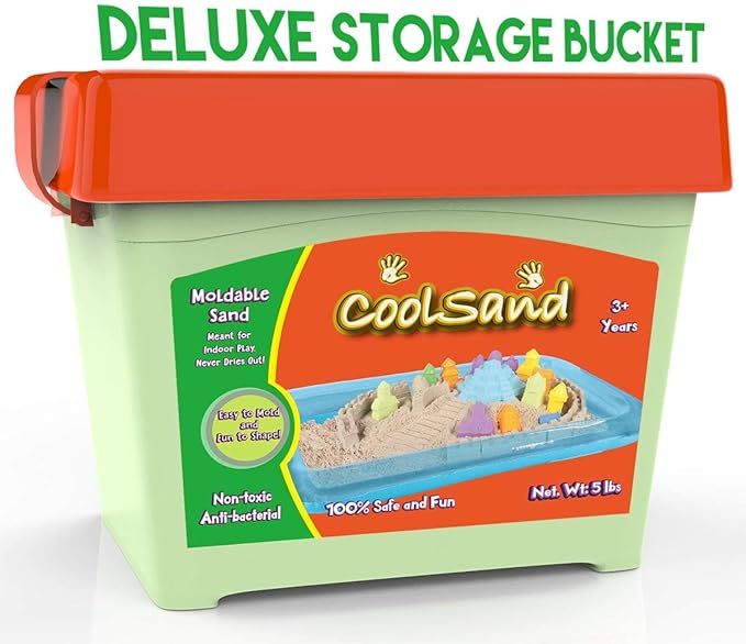 Natural 5 Pound Refill Pack - Including: 5 Pounds Moldable Indoor Play Sand, Storage Container and Inflatable Sandbox