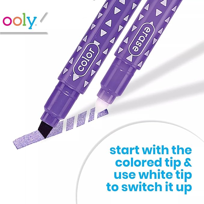 Ooly 24 Dual Tip Color Changing and Erasable Markers & Sketchbook Bundle, Switch-eroo and Make No Mistakes, 12 Color Change Markers, 12 Erasable Markers, Chisel Tip