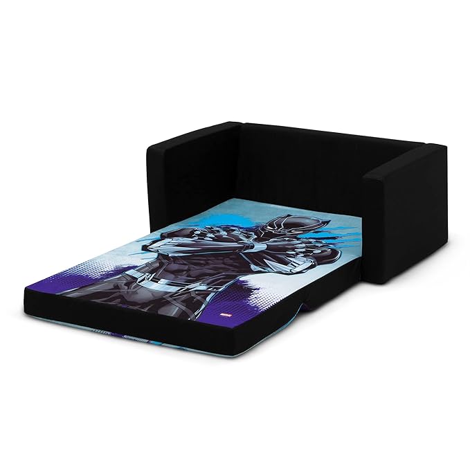 Delta Children Marvel Black Panther Cozee Flip-Out Sofa with Memory Foam - 2-in-1 Convertible Sofa to Lounger, Black