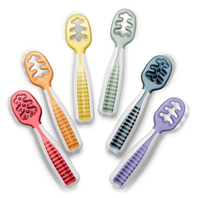 NumNum Baby Spoons Set, Pre-Spoon GOOtensils for Kids Aged 6+ Months - First Stage, Baby Led Weaning (BLW) Spoon - Self Feeding, Silicone Toddler Food Utensils - 1-Pack, 6 Spoons, Rainbow