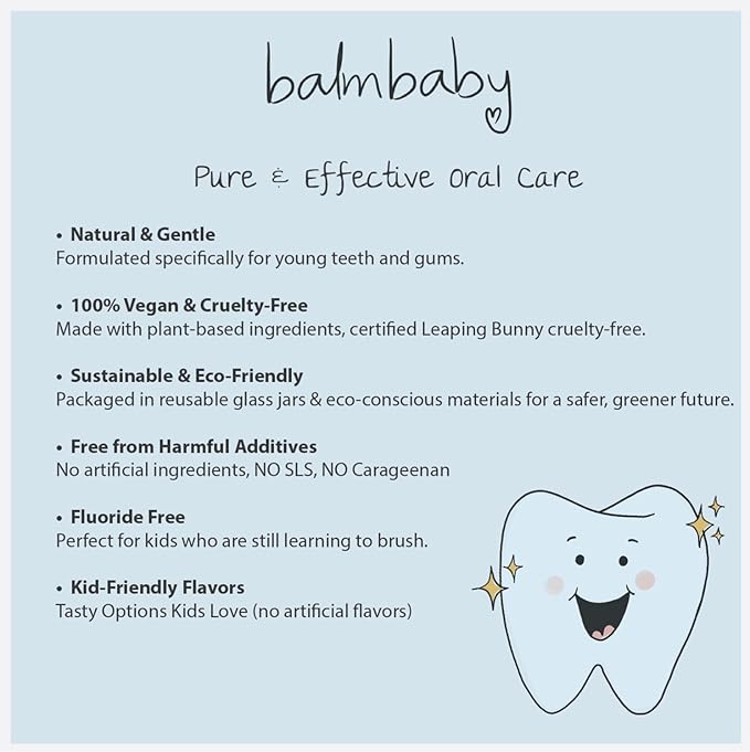 Kids All Natural Fluoride Free Toothpaste by Balm Baby Brand – SLS Free Toothpaste with Xylitol, Vegan, Gluten Free, BPA Free, Glass Jar Zero Waste Children’s Teeth Paste (2PK Mint)