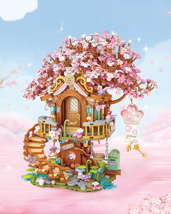 Japanese Sakura Tree House Building Blocks Set, Pink Cherry Tree Bonsai Creative Architecture, Home Decor or Idea Gifts for Adults and Kids, Mini Particles 1149 PCS (1381)