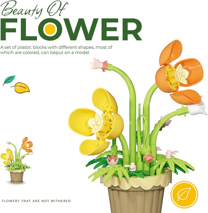 Beauty Mini Flower Potted Plant Bonsai Building Toy Blocks Artificial Particle Flower Botanical