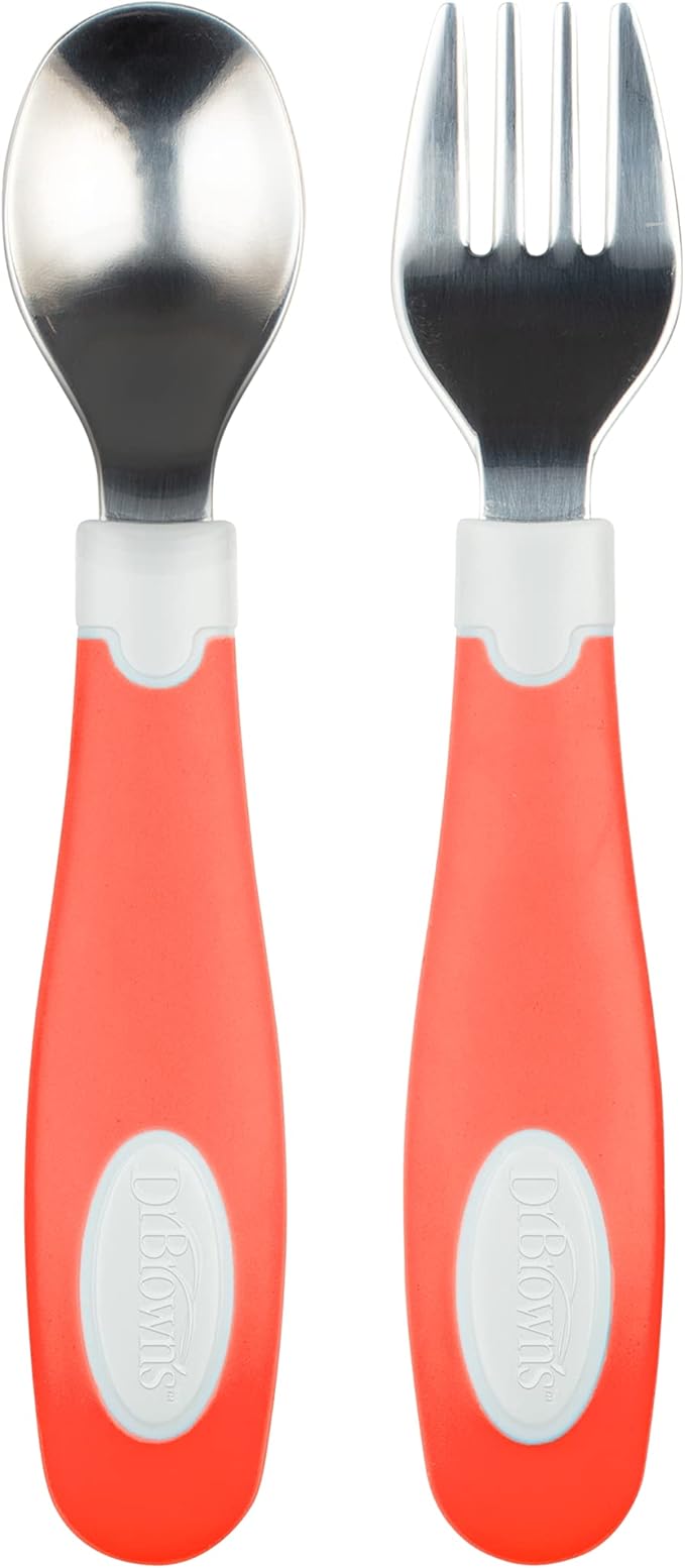Dr. Brown's Designed to Nourish Soft-Grip Spoon and Fork Set,Coral
