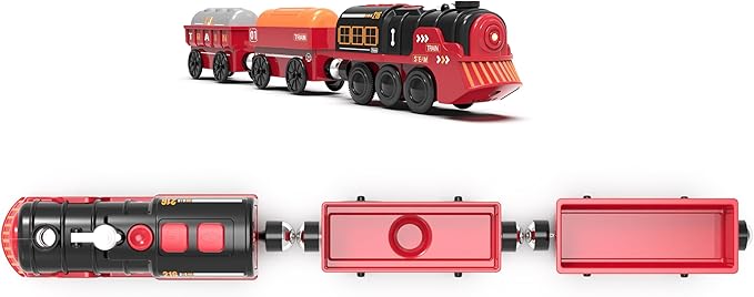 Toy Train Electric Train Set for Wooden Tracks, Christmas Motorized Train Toys for Toddlers, Battery Operated Train Includes Lights, Sounds, Smoke, Steam Train Compatible with Thomas, Brio