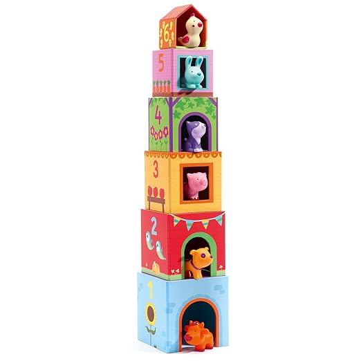 DJECO Topanifarm Blocks - Build a Farm, Wooden Blocks & Animal Toys for Home, School or Gifts - Fun & Creative for Family & Friends - Playful, Educational Toys for Preschool, Kids Months 18+