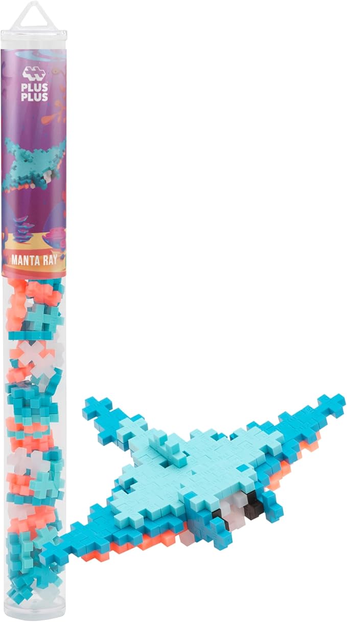 PLUS PLUS 3D Puzzle Building Block Set, 70 Mini Interlocking Pieces, Fun STEM Toys for Kids - Manta Ray Mini Maker Tube
