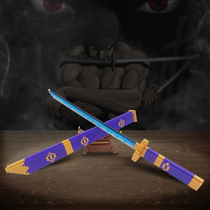 Cosplay Anime Zoro Sword Building Set Compatible with Lego, 22.8in One Piece Yamato Roronoa Katana Samurai Sword Building Blocks with Scabbard & Stand, Gift for Adult & Kid(1000+PCS)