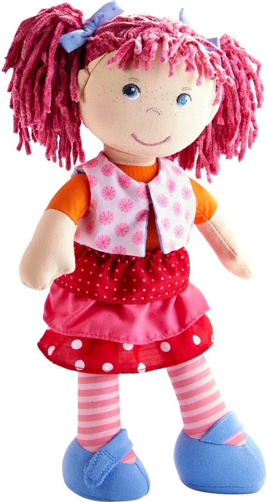 HABA Lilli-Lou 12" Soft Doll with Pink Hair in Pigtails, Blue Eyes & Embroidered Face, Machine Washable Baby Doll for Ages 18 Months+